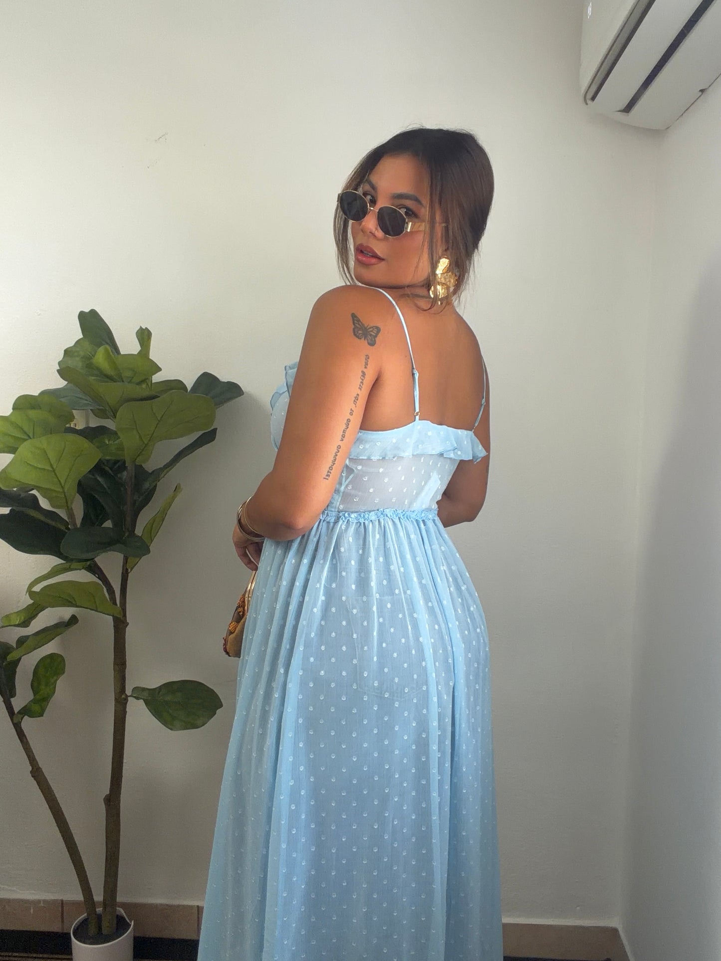 Blue Ruffle Dress Top