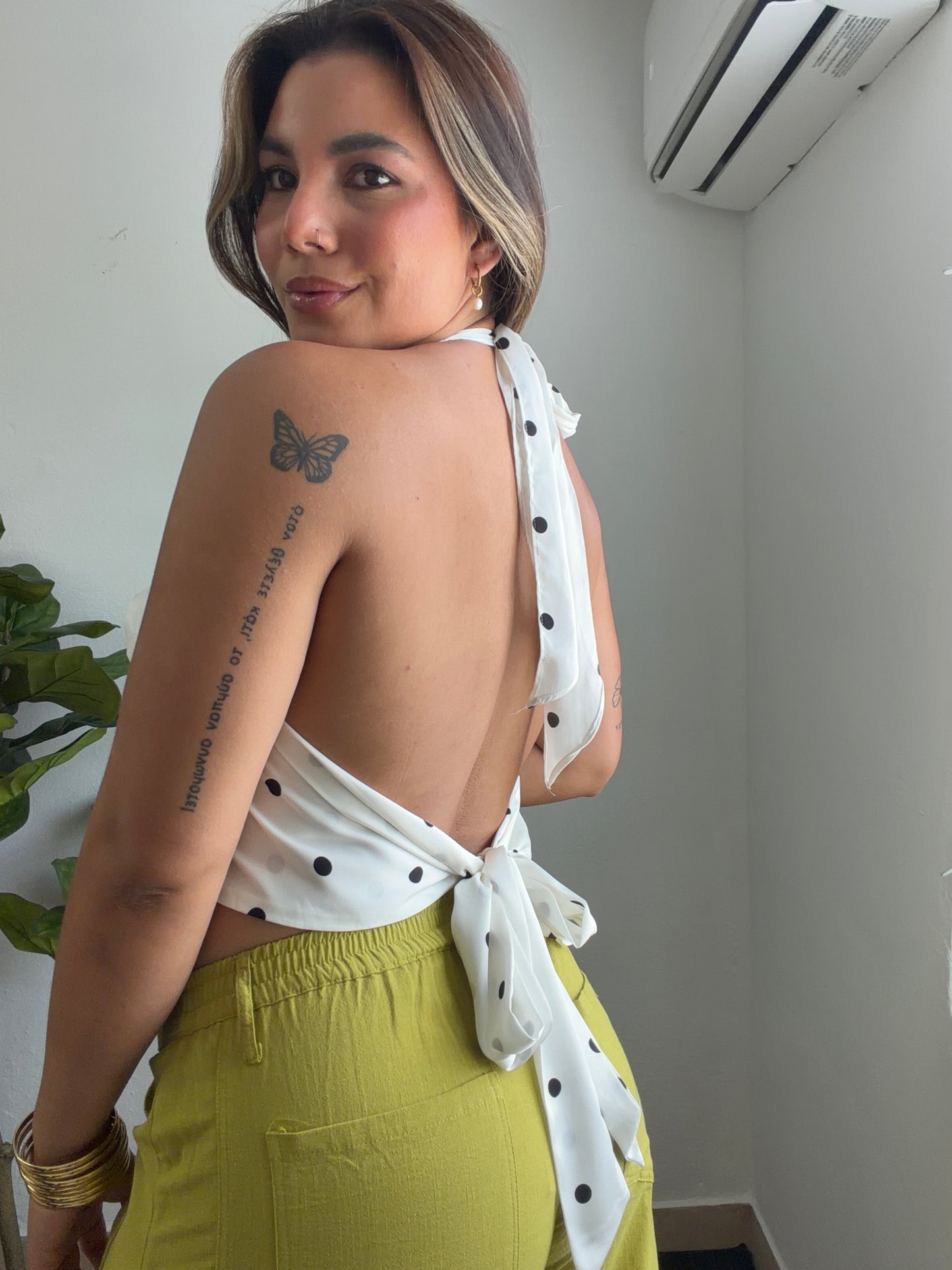 Polka Dots Satin Halter Top