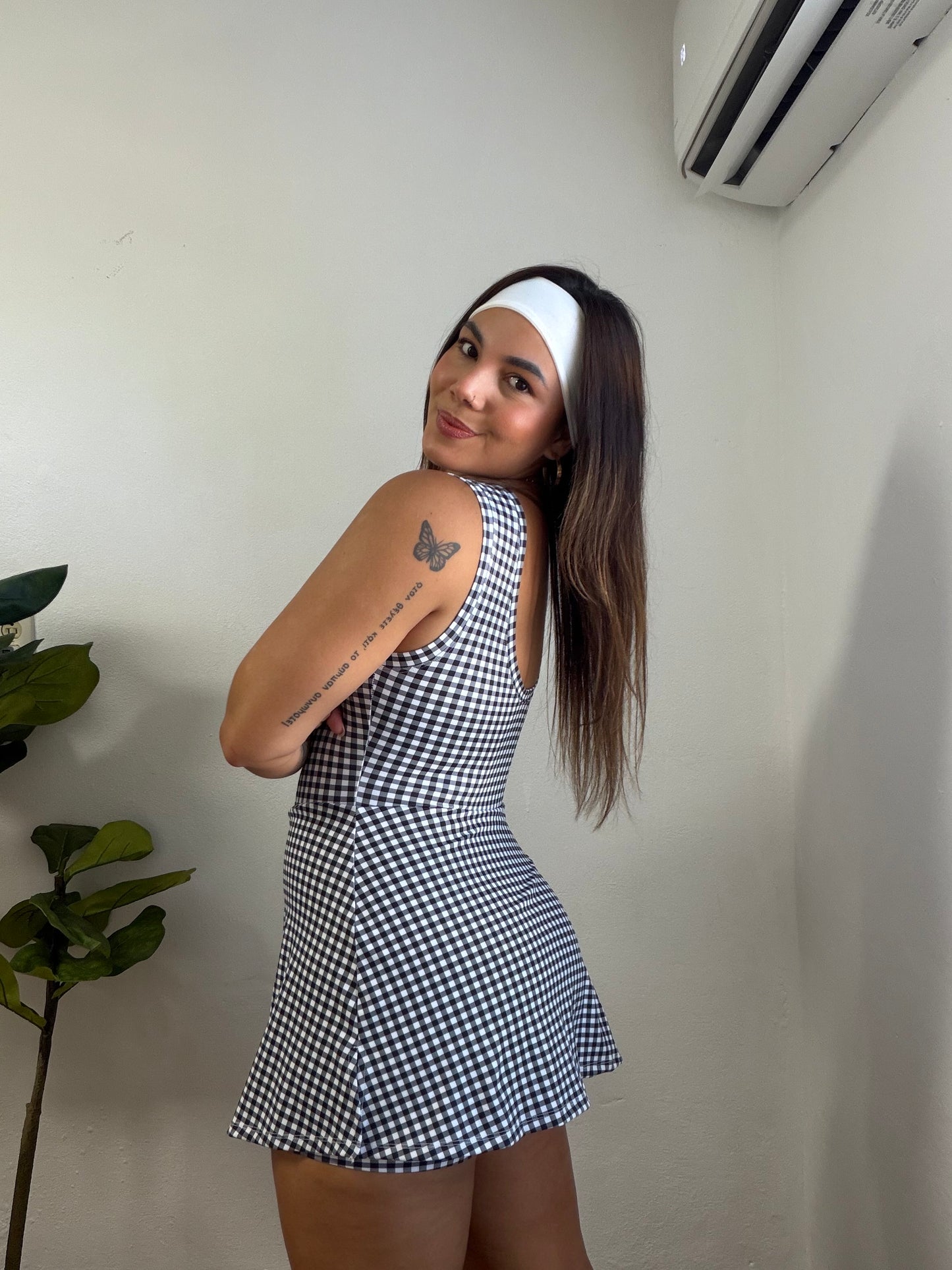 Gingham Wrap Dress Black