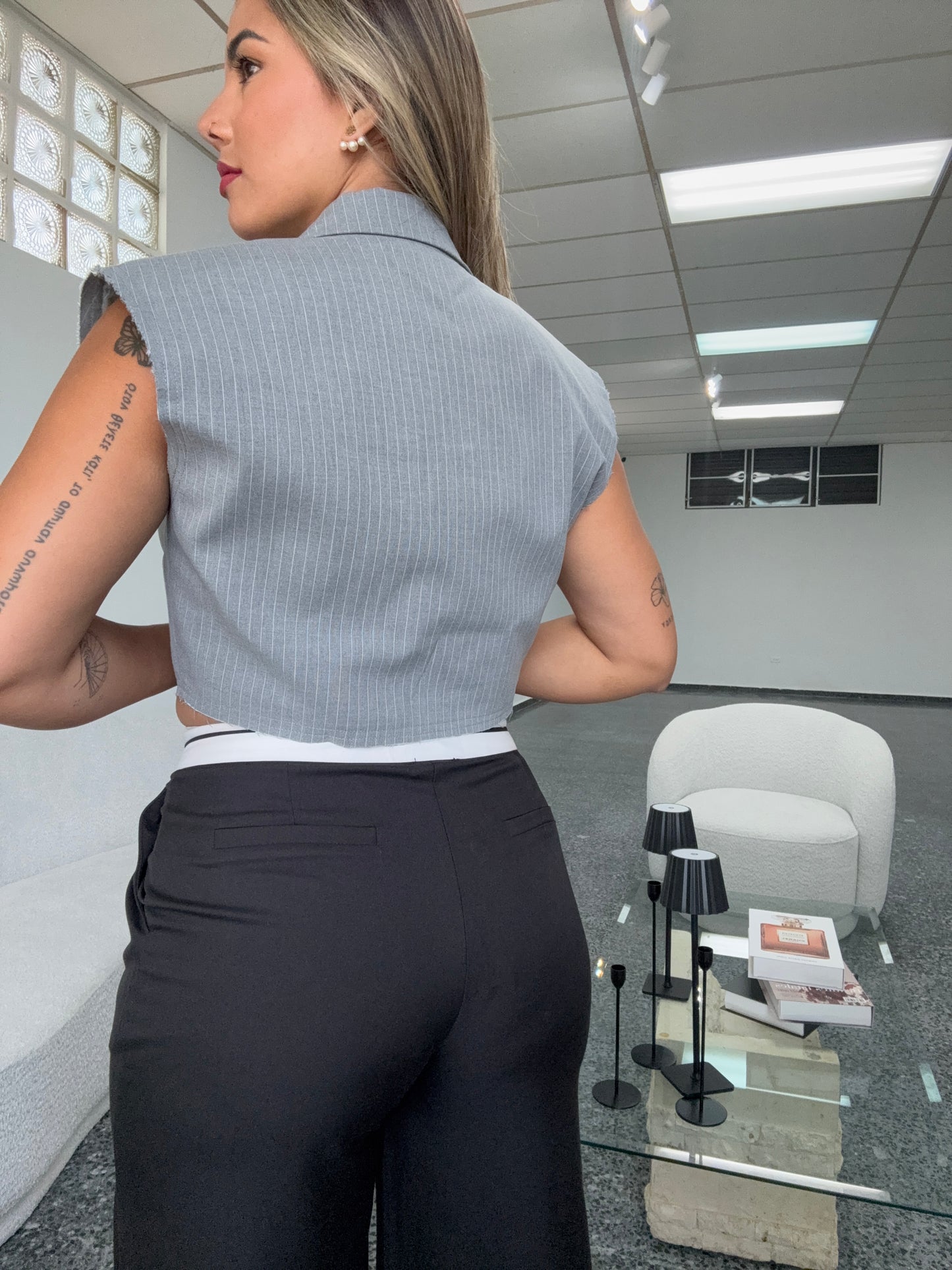 Grey blazer top