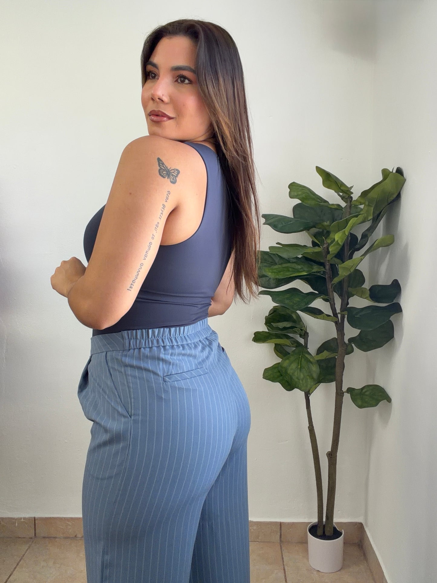 Work Stripe Wide Leg Pant