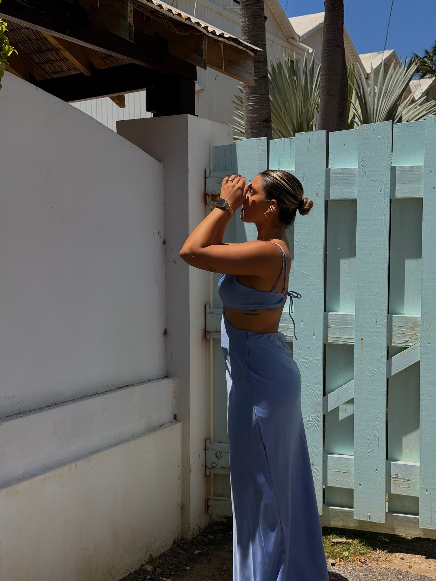 Vera Blue Satin Maxi Dress