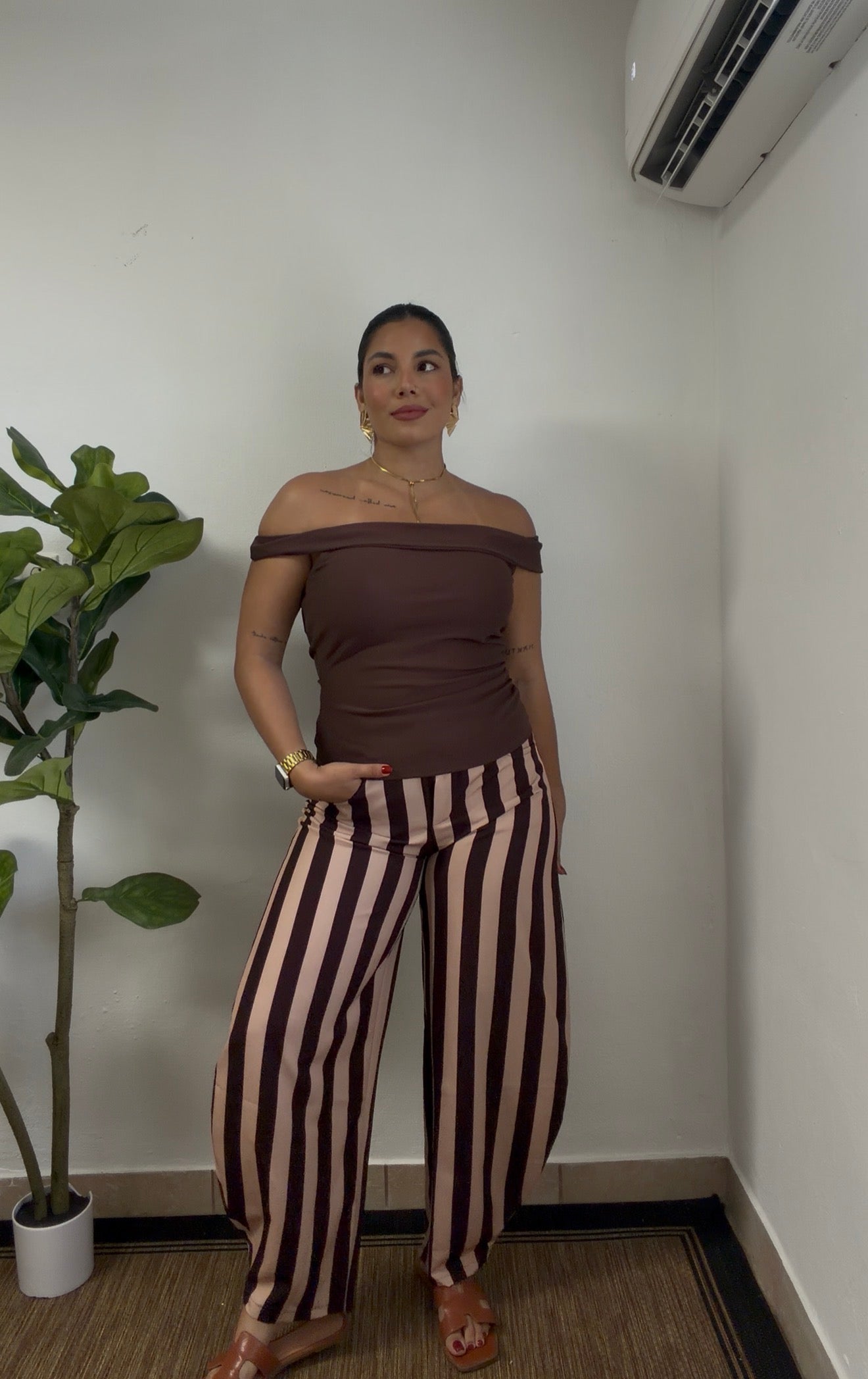 Brown Lines Barrel Pant
