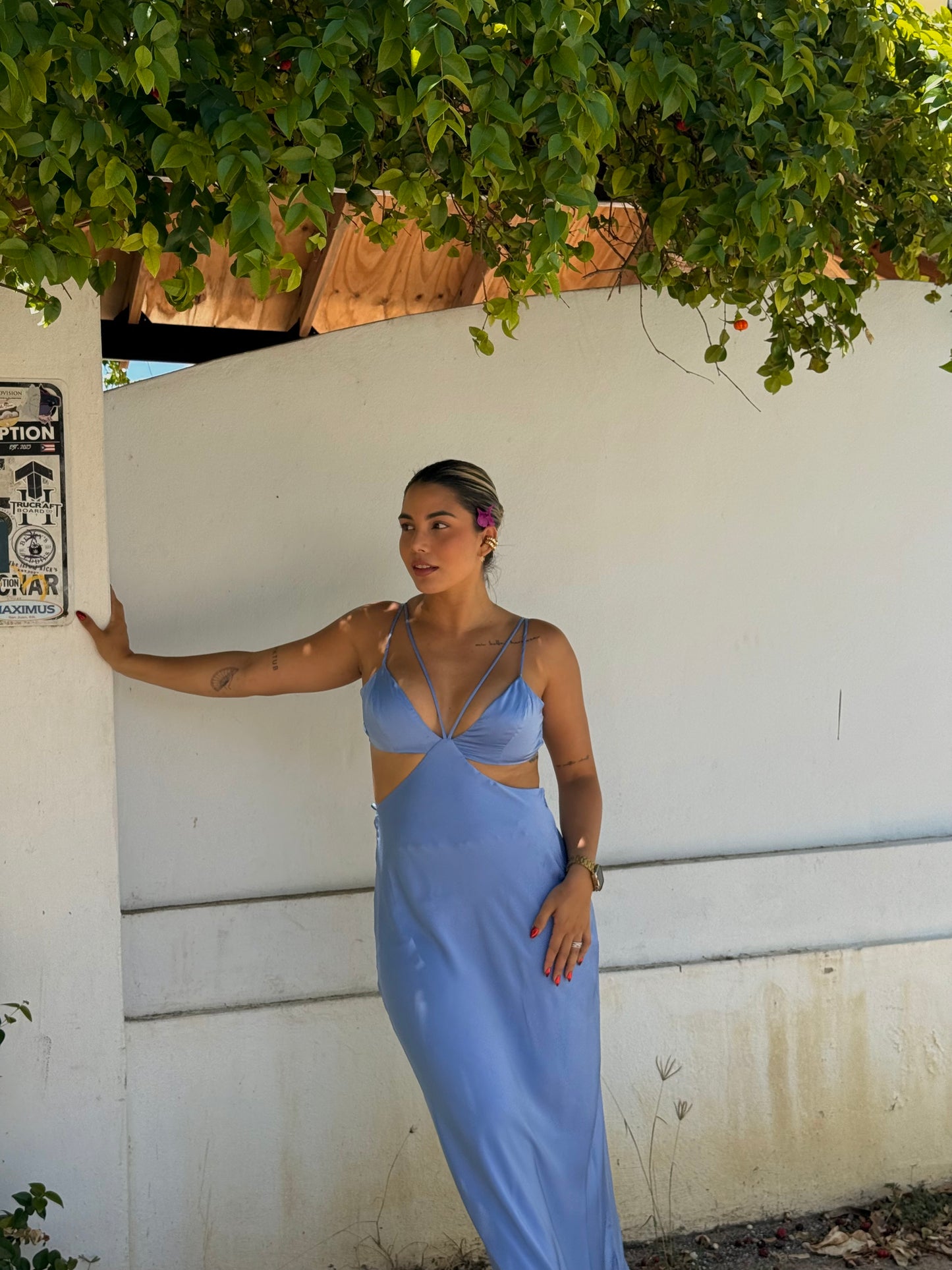 Vera Blue Satin Maxi Dress