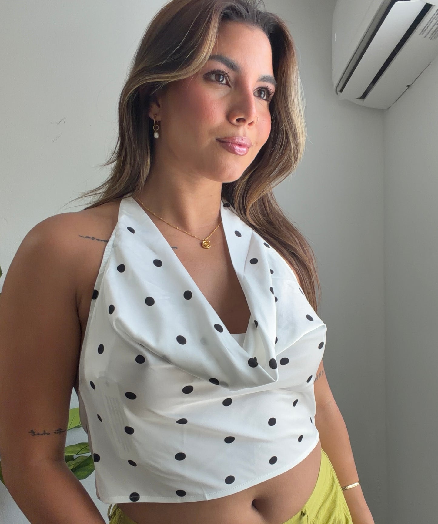 Polka Dots Satin Halter Top