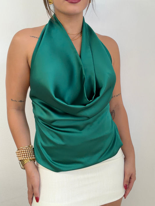 Hunter Green Satin Halter Top