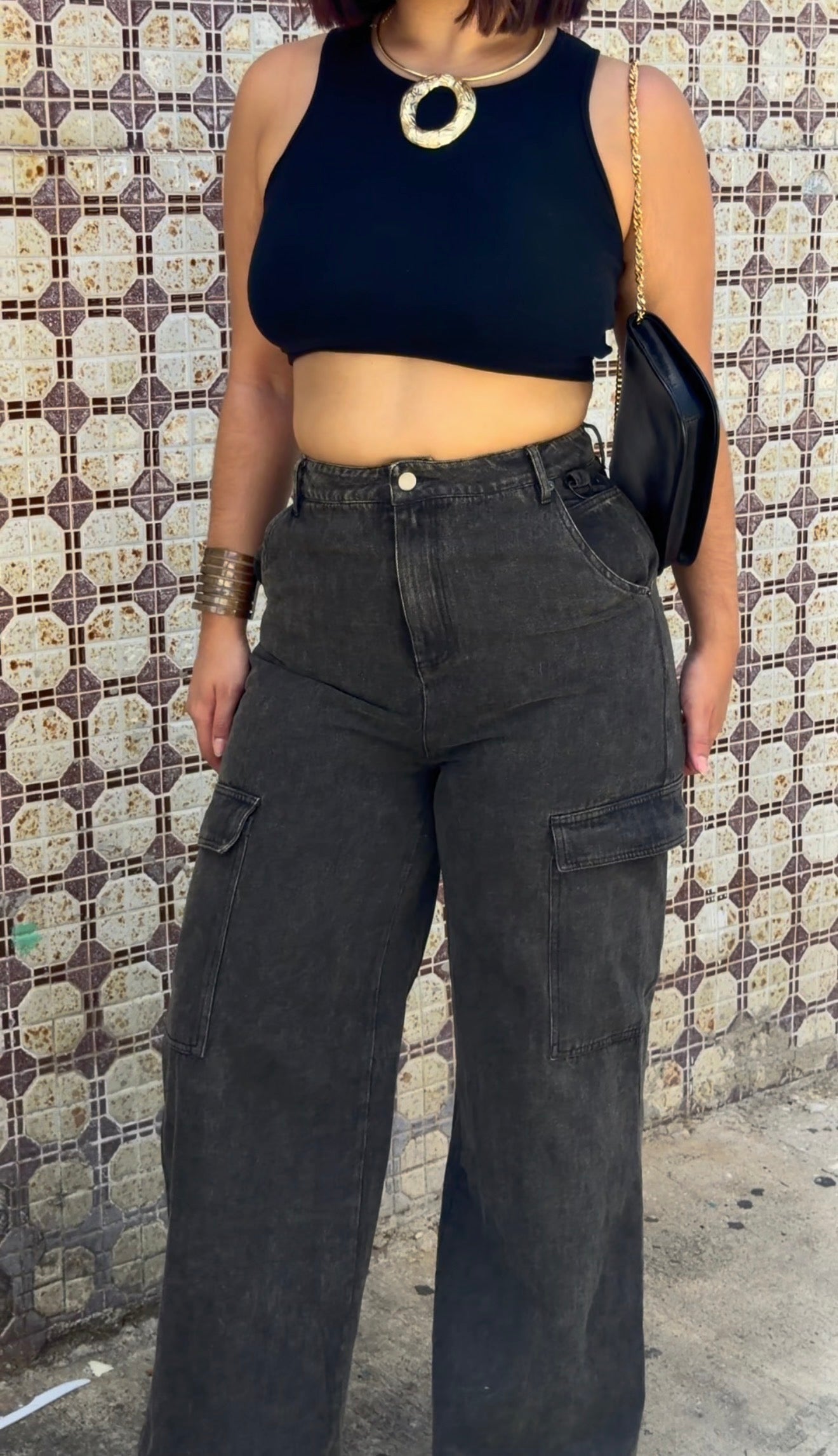 High Waisted Washed Cargo