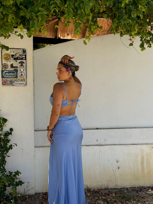 Vera Blue Satin Maxi Dress