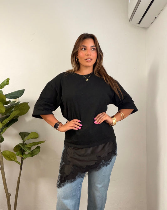 Venecia Lace TShirt BLACK