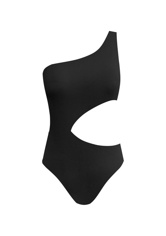 One shoulder Black One Piece