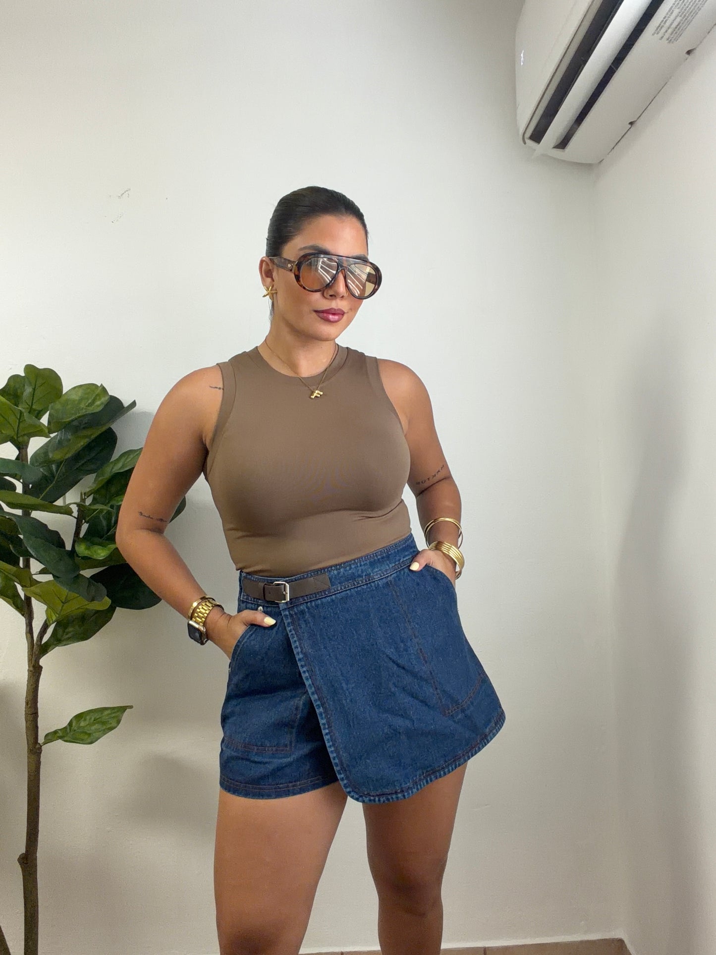 Belted Indigo Skort