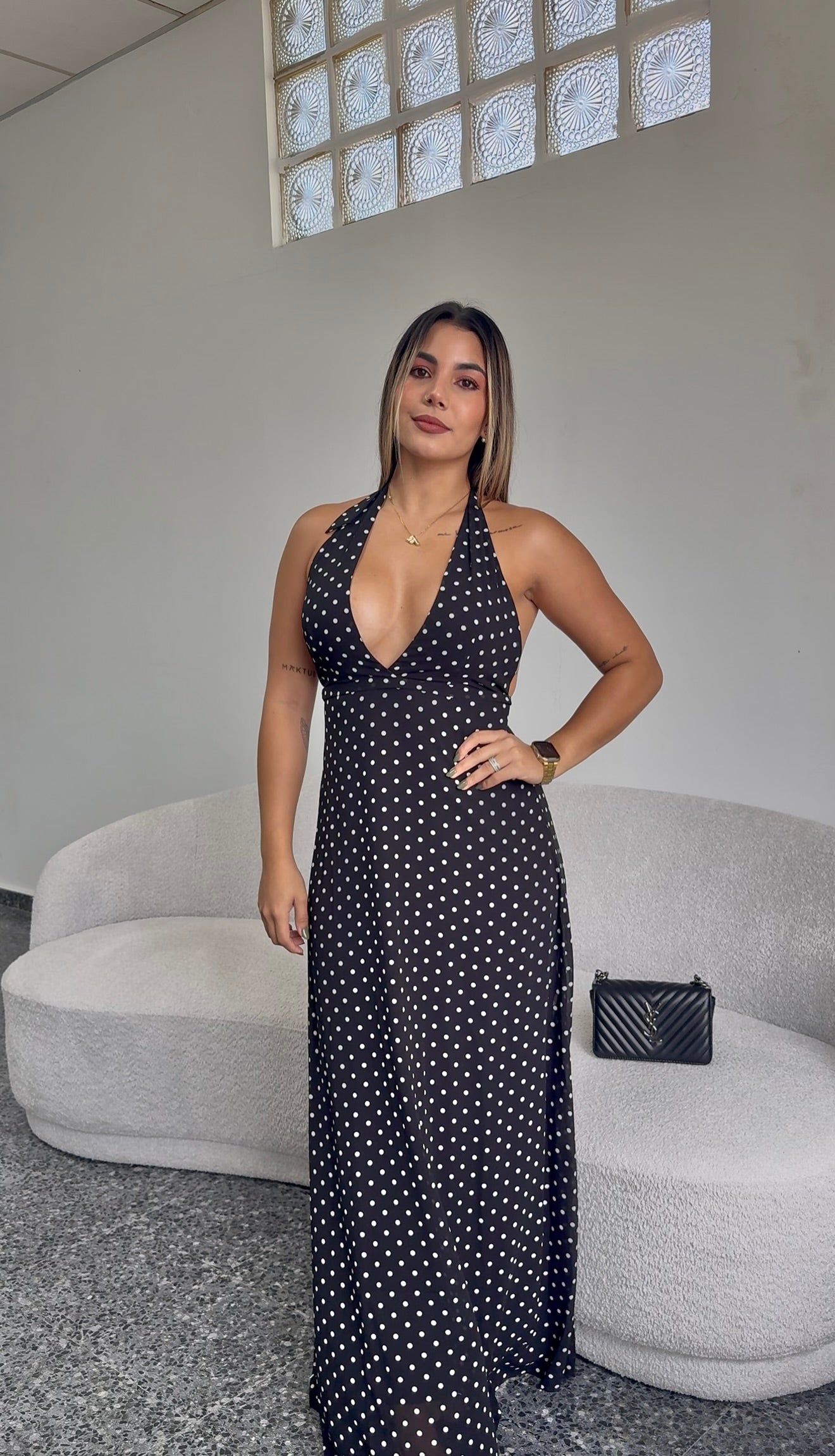 Polka Dots Maxi Halter Dress