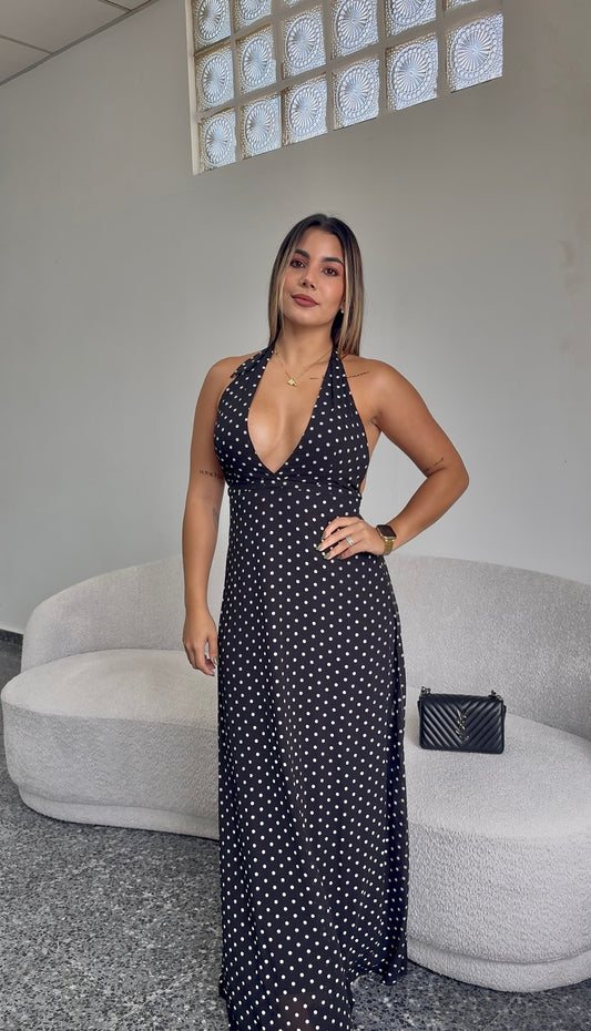 Polka Dots Maxi Halter Dress