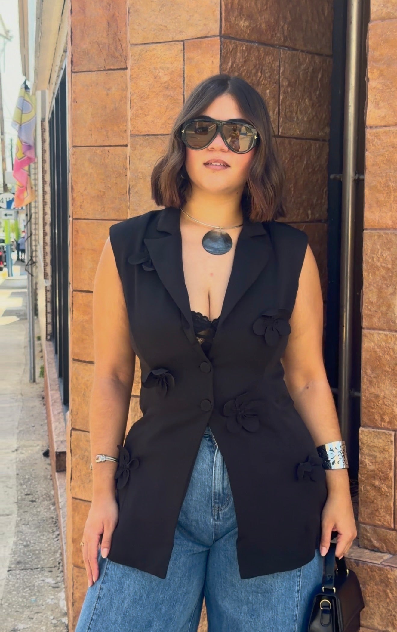 Flower Detail Blazer Vest