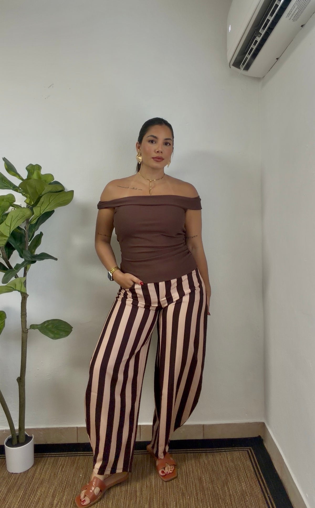 Brown Lines Barrel Pant