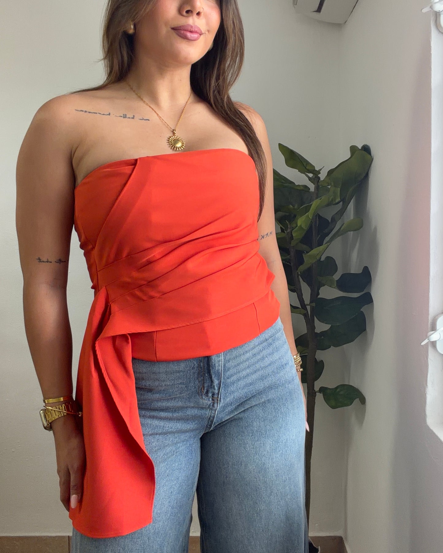 Tomato Ruffle Top