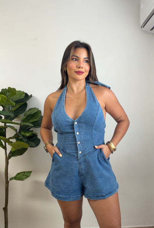 Denim Halter Romper