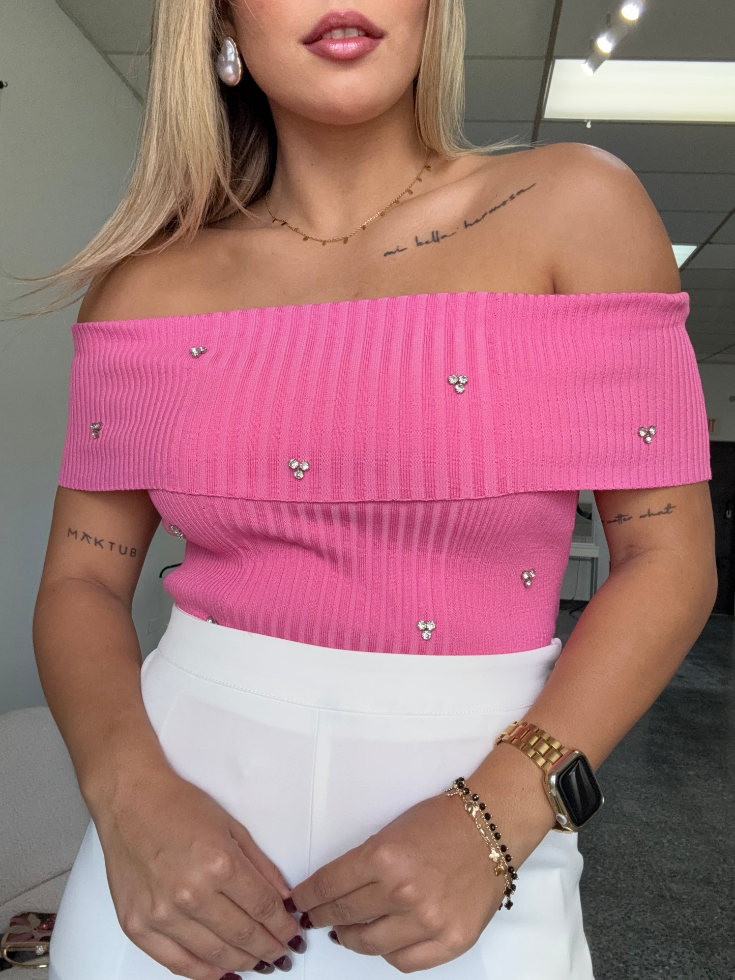 Pink Off Shoulder Top