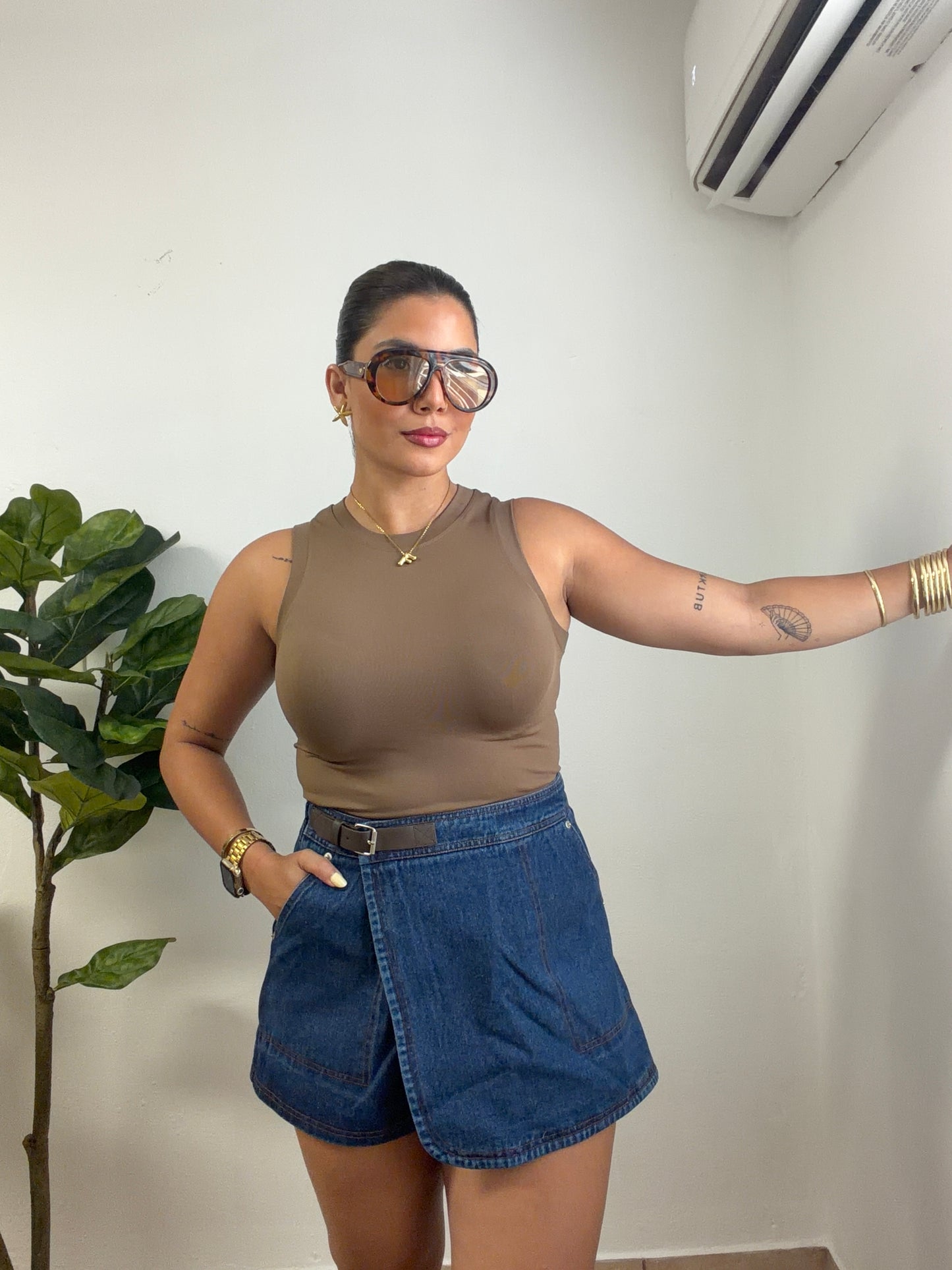 Belted Indigo Skort