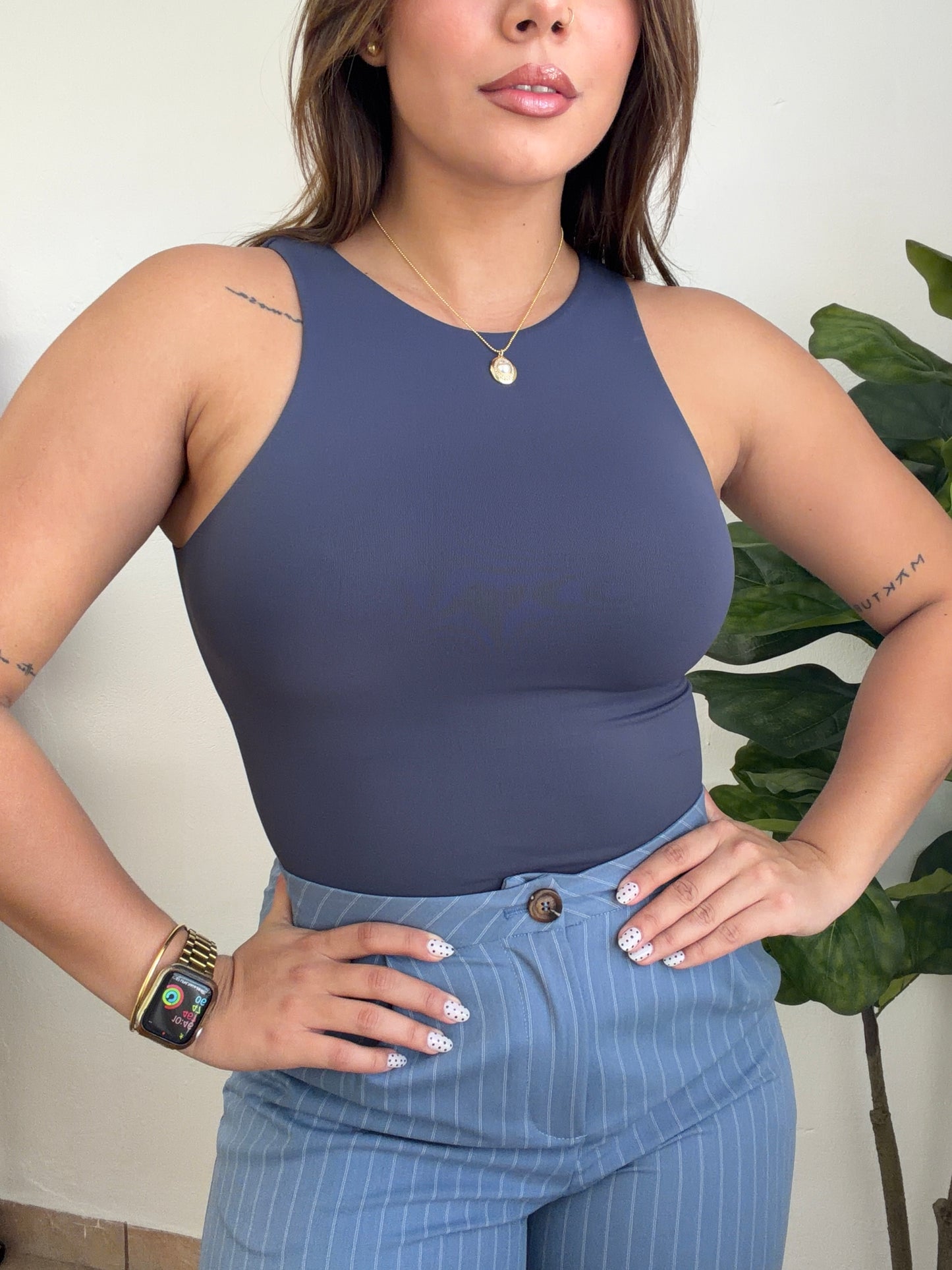 One Size Blue Basic Bodysuit