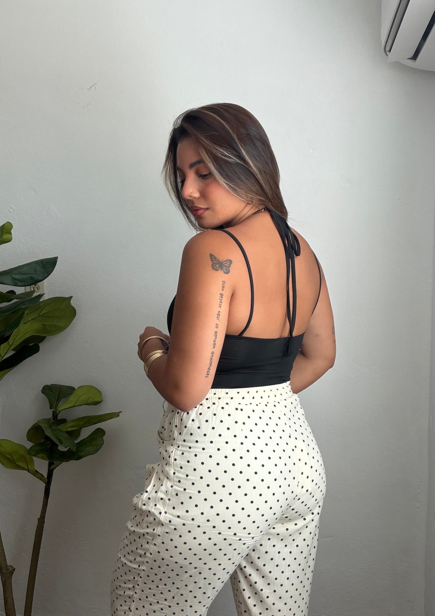 Polka Dots Linen Barrel Pant