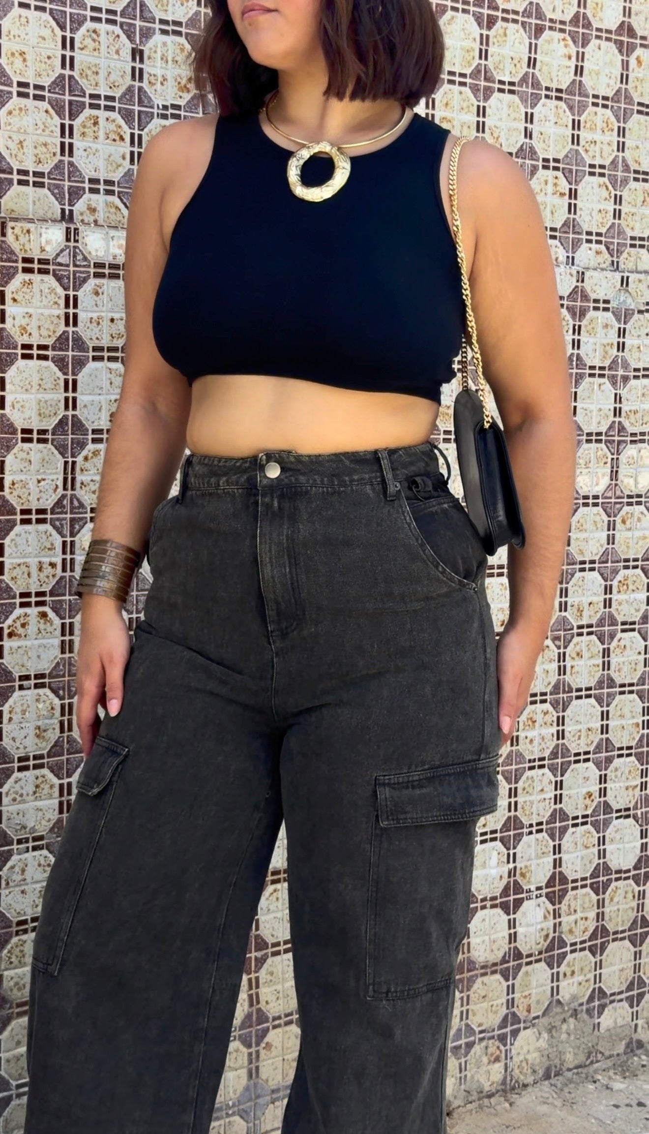 High Waisted Washed Cargo