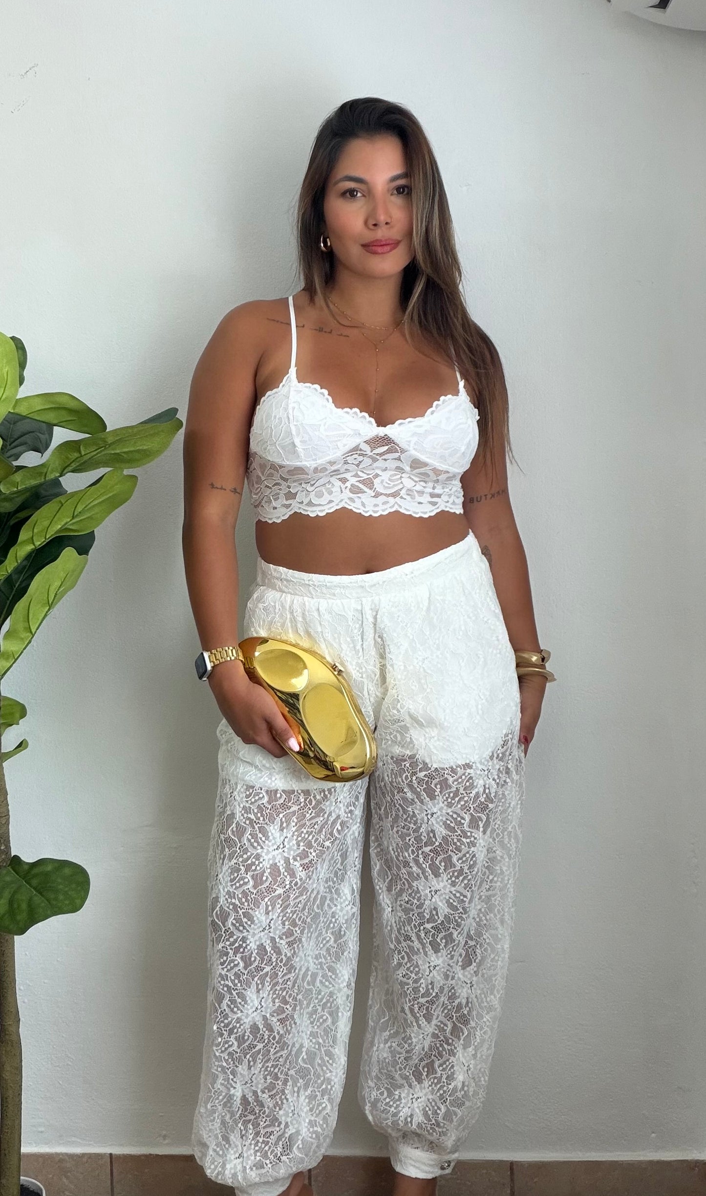 White Lace Balloon Pants