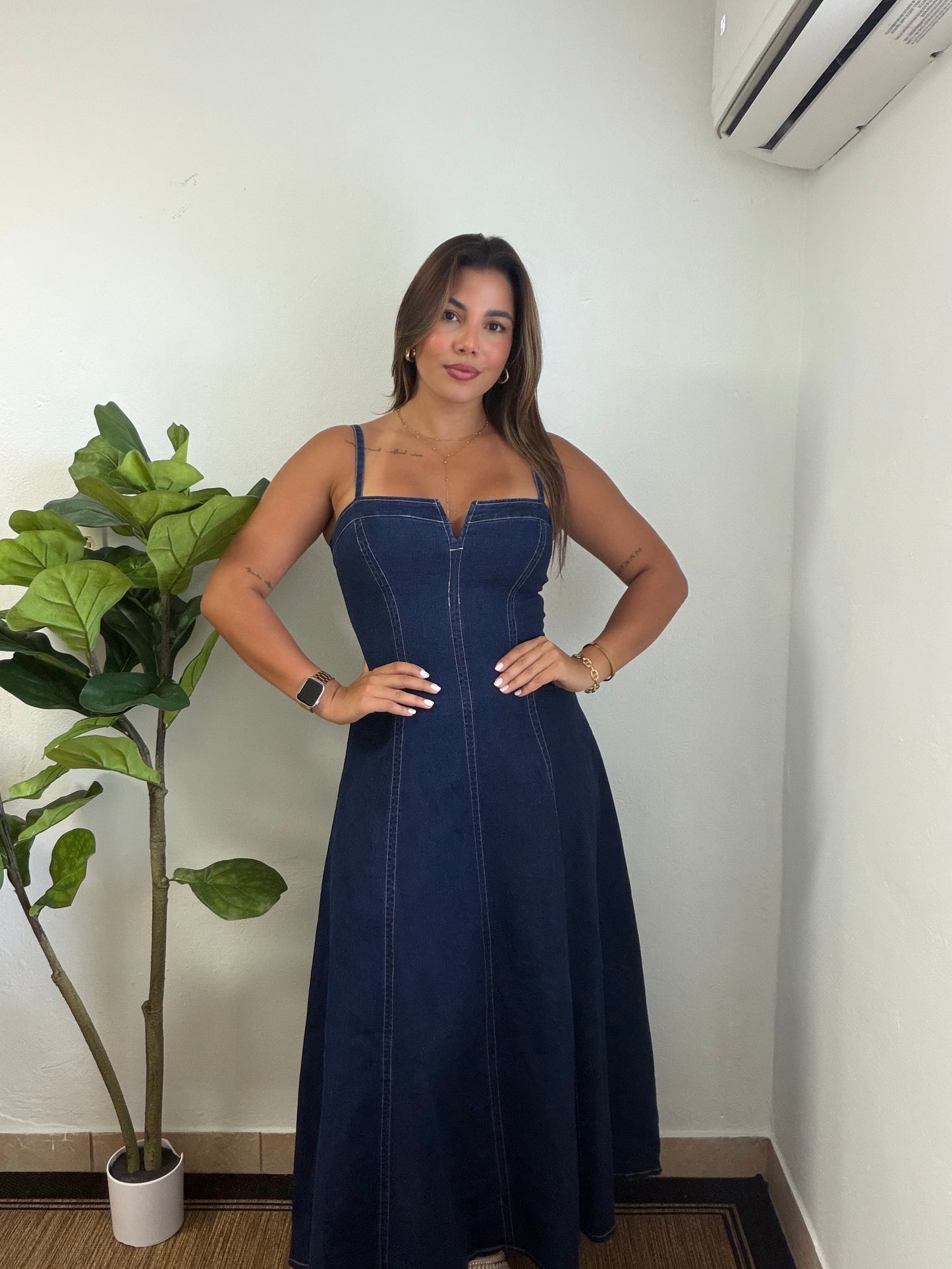 Denim Maxi V Dress