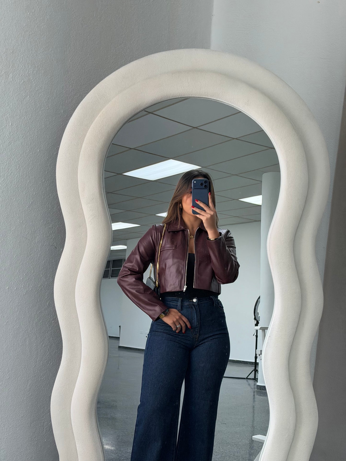 Burgandy Leather Crop Jacket