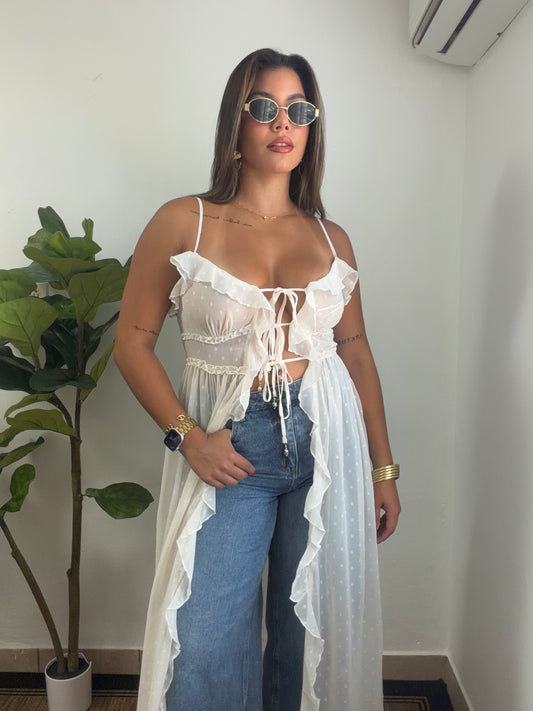 Cream Ruffle Dress Top