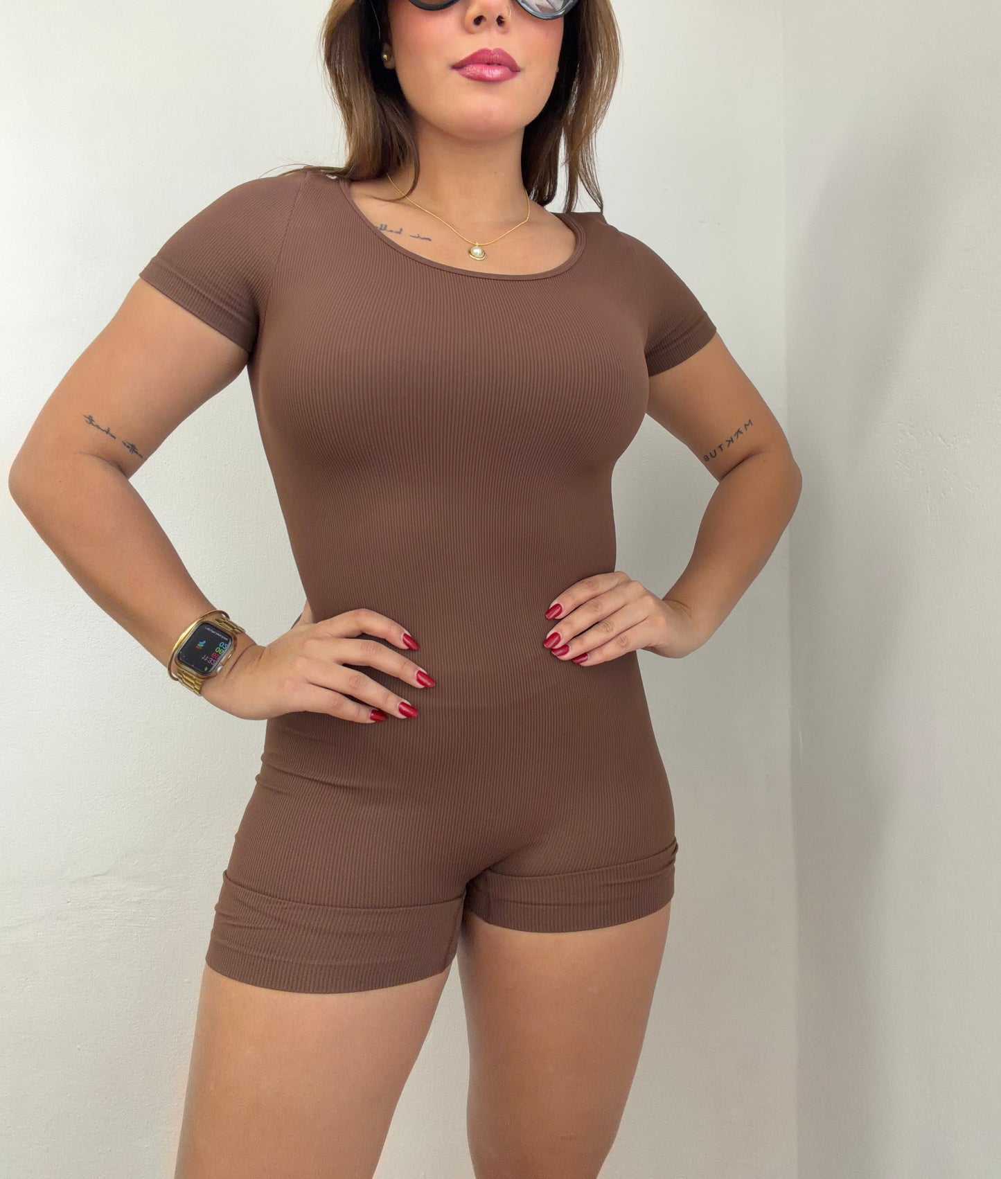 Brown Short Gym Romper