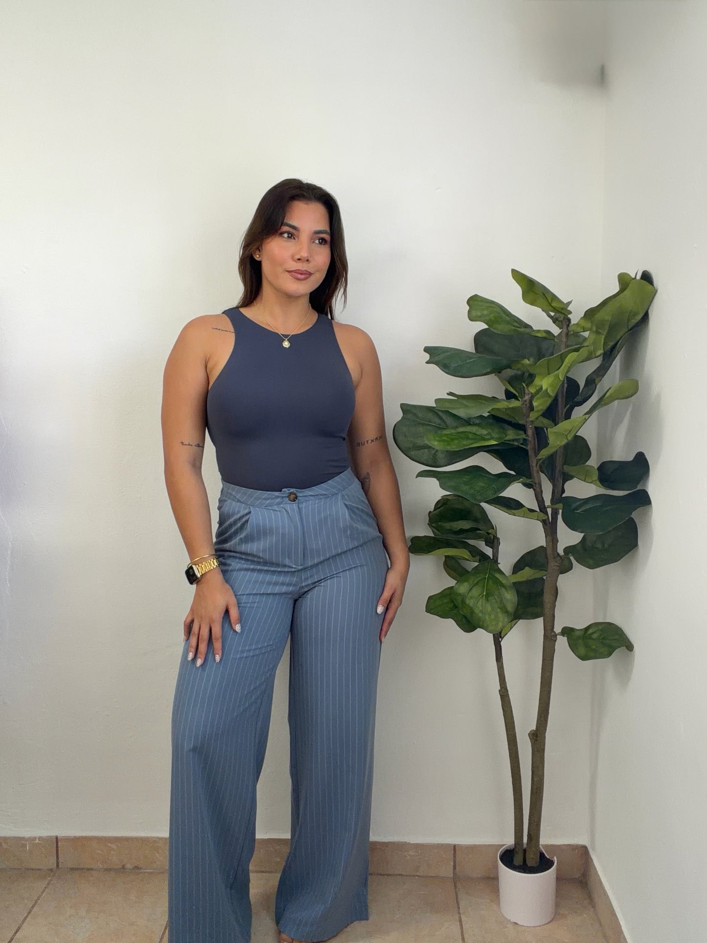 Work Stripe Wide Leg Pant