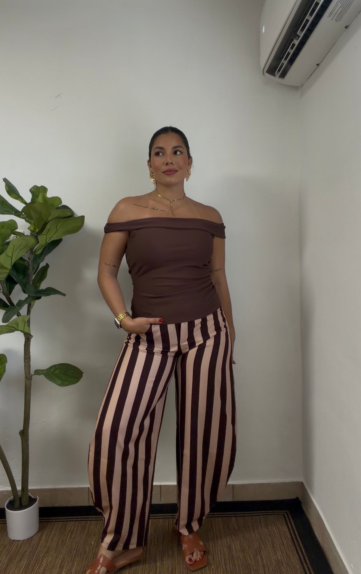 Brown Lines Barrel Pant