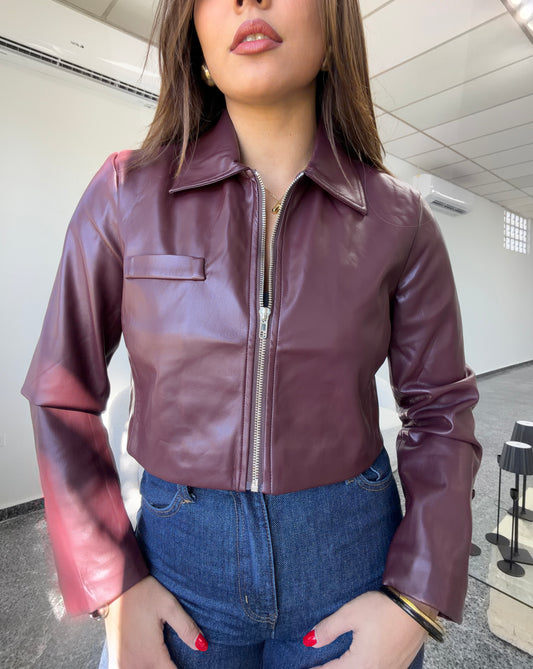 Burgandy Leather Crop Jacket