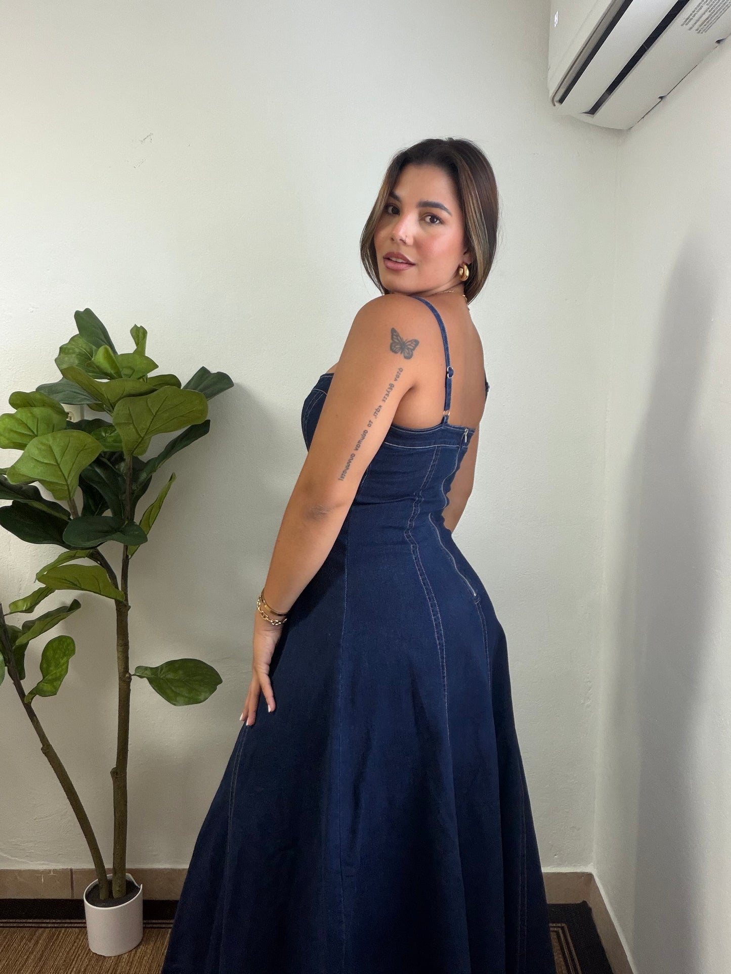 Denim Maxi V Dress